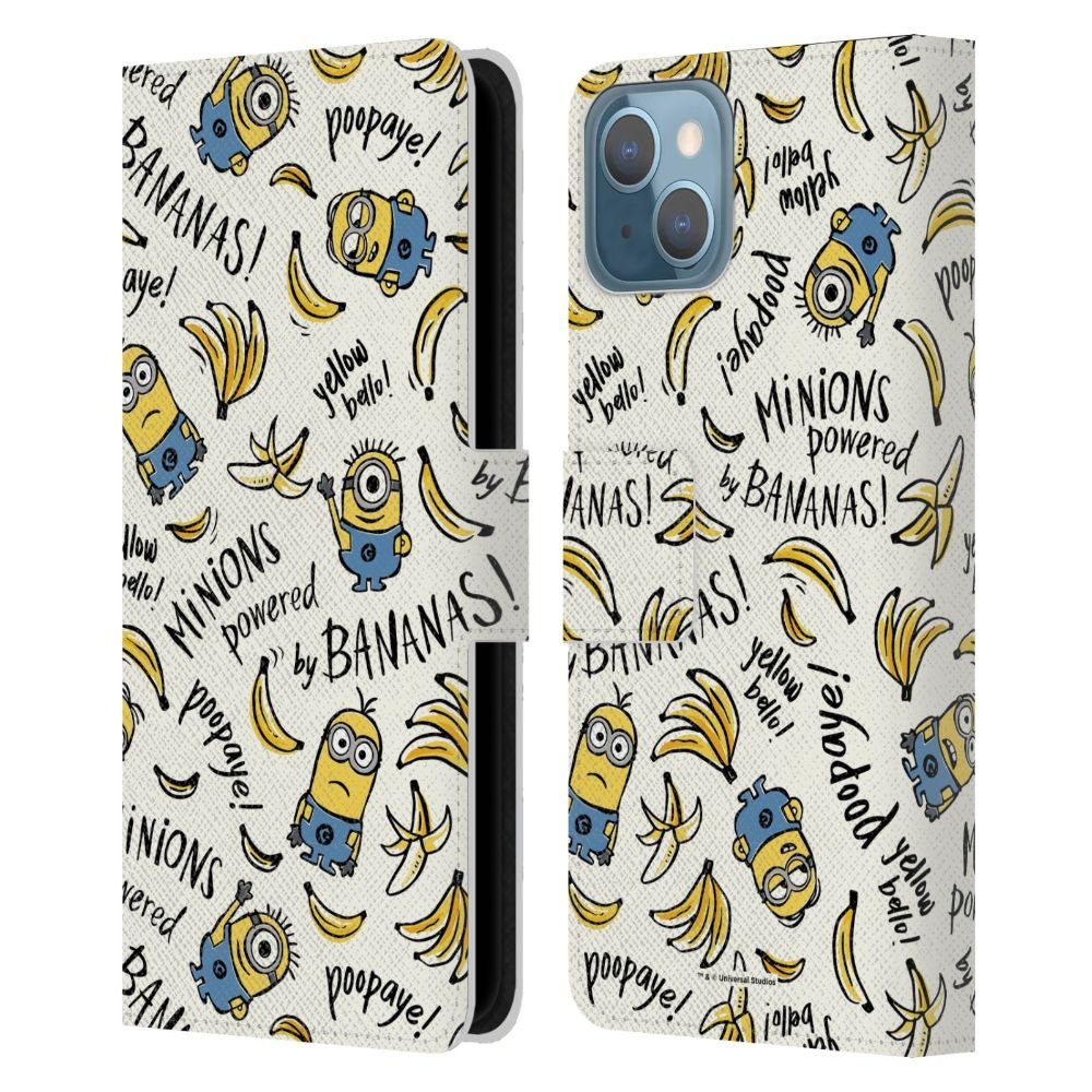 MINIONS ミニオンズ (公開 10周年 ) - Banana Doodle Pattern レザー手帳型 / Apple iPhoneケース - PGS